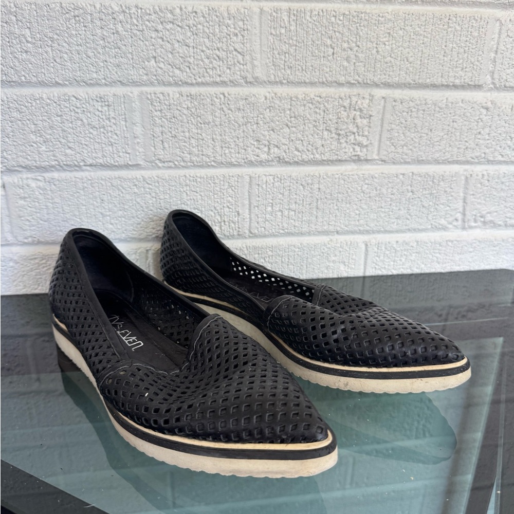 Sixtyseven Black and White Flats with Textured Knit Upper